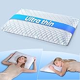 Tuozaiira Ultra Thin Flat Pillow(2.6'') for Stomach & Back Sleepers, Low Loft Gel Memory Foam Pillow with Cooling Washable Cover, Standard Size