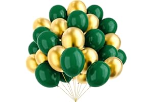 YMSZ Green and Gold Balloons, 67pcs 12 Inch Metallic Gold and Dark Green Balloons for Birthday, Graduation, St. Patrick's Day, Baby Shower, Jungle Party Decorations