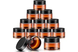 SATINIOR 12 Pack 8 oz Plastic Container Jars with Lids Round Clear Travel Cosmetic Container Slime Jars for Toiletries, Lotion, Cream, Ointments, Makeup, Rhinestone, Samples, Kitchen Storage(Amber)