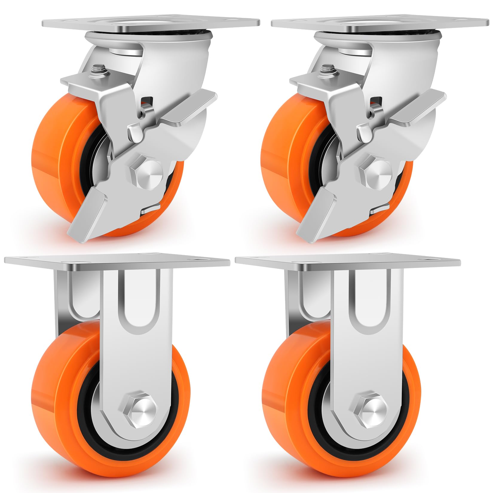 Photo 1 of Humagineer 4"x2" Heavy Duty Casters - Industrial Casters Set of 4, Polyurethane Wheel Capacity up to 2500 lbs, Swivel Caster Use for Workbenches, Platform Truck, Dollies Cart(2 Brake & 2 Rigid)