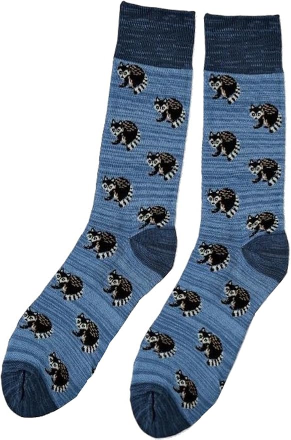 Men's Raccoon Stretch Knit Crew Socks, Blue Heather, 1013 at Amazon