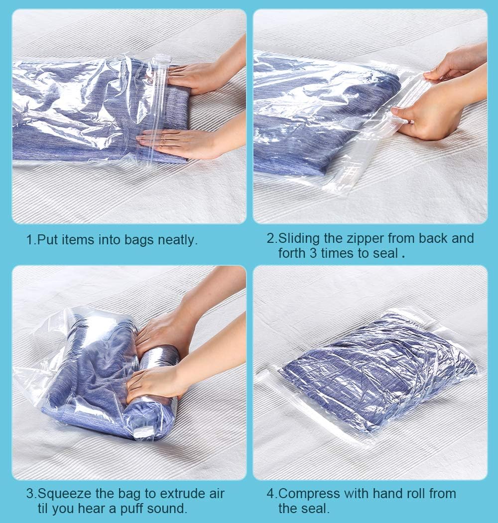 Quntis Bolsas Vacio Ropa Ahorro 80% Espacio Olor Material Premium PE+PA 14  Unidades L:100x70cm*3+Larga*4+Mediana*4+Bolsa de Viaje Bolsas de vacío sin  válvula *3 para Almacenar Ropa de Invierno Bolsas ahorradoras de espacio  Almacenaje