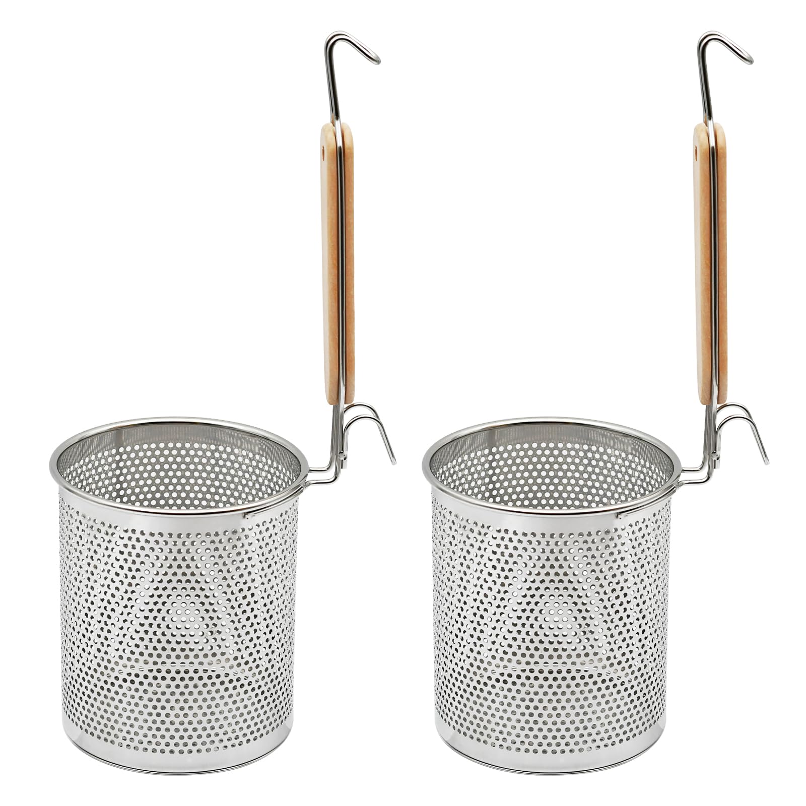Photo 1 of Stainless Steel Pasta Strainer, 2pcs Micro-Perforated Food Dumpling Noodle Strainer with Wood Handle Straining Noodles Pasta Baskets