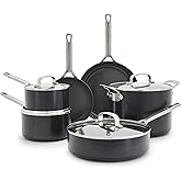 GreenPan x Bobby Flay Hard Anodized Nonstick 10 Piece Cookware Set, PFAS-Free Ceramic Pots & Pans, Induction Suitable, Frypans, Saucepans Saute, Stockpot, Glass Lids, Dishwasher & Oven Safe, Black