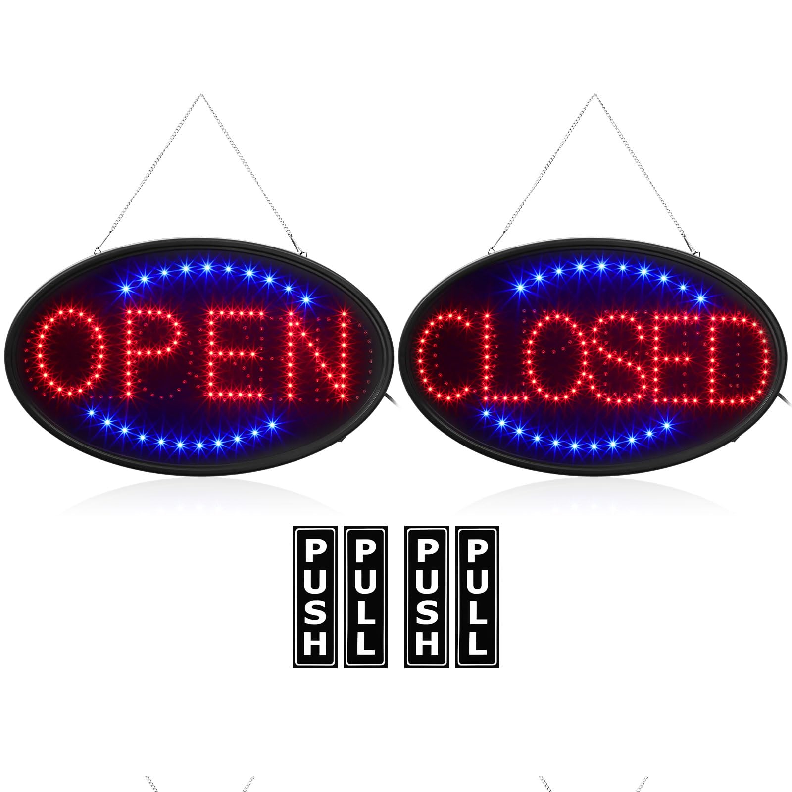 Kanayu 3 Pcs Closed Open LED Neon Sign and Push Pull Stickers Sign Set ...