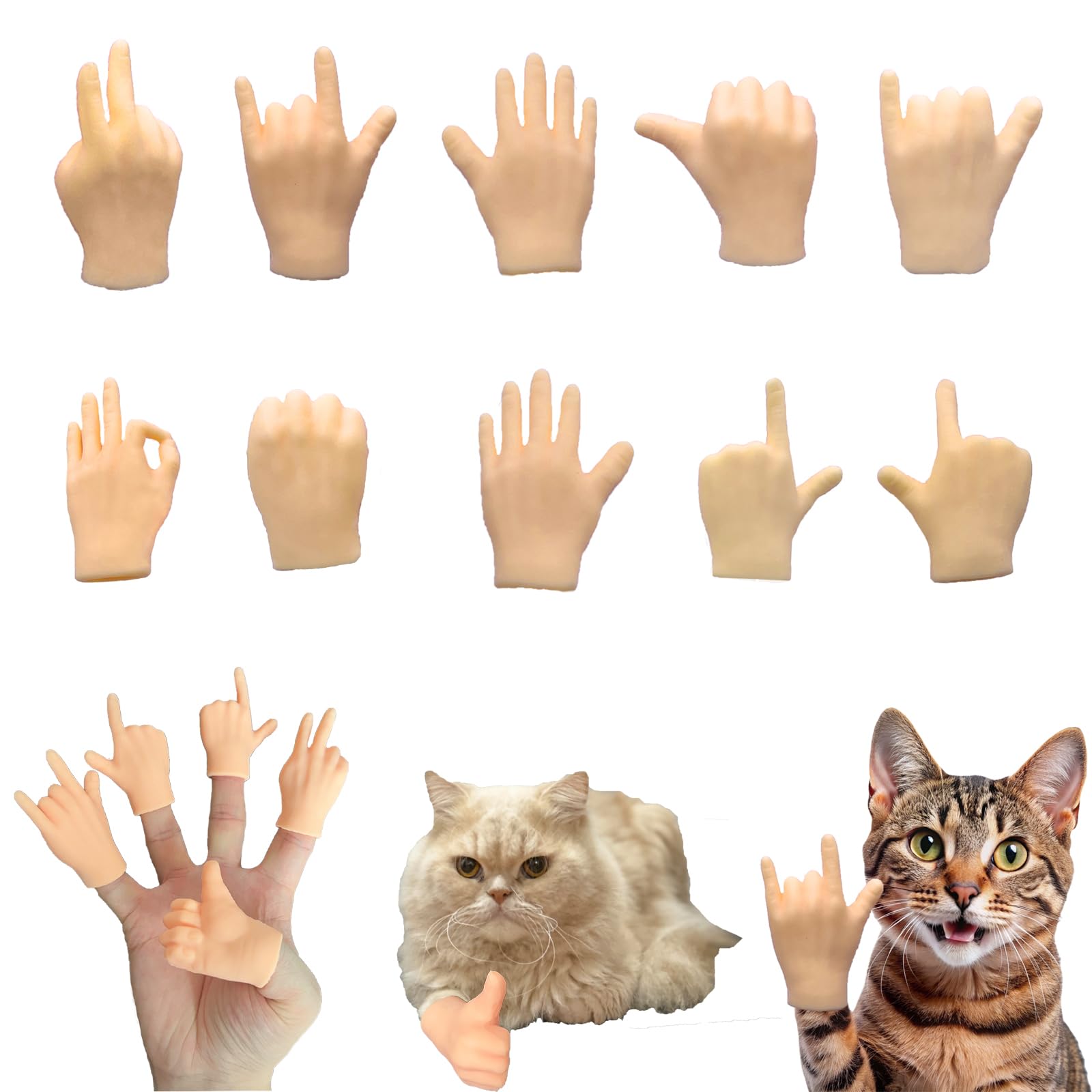 Photo 1 of 10 PCS Mini Hands, Tiny Premium Rubber Small Little Hands Realistic Miniature Plastic Portable Finger Gifts for Cat Puppet Show