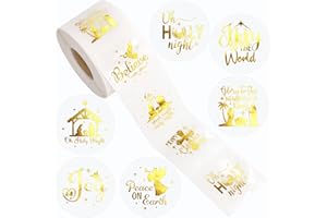 Fancy Land Gold Foil Christmas Nativity Stickers 500 Pcs Clear Nativity Scene Roll Stickers Holiday Party Supplies
