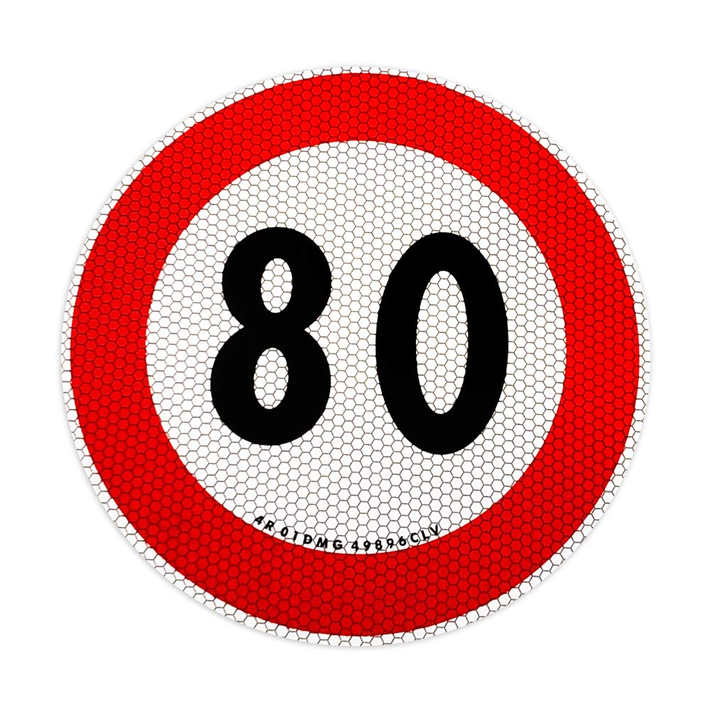 4R Quattroerre.it Sticker Speed Limit 80 km/h EU, Plastic, 200 mm, Refractive, Guaranteed Adhesiveness