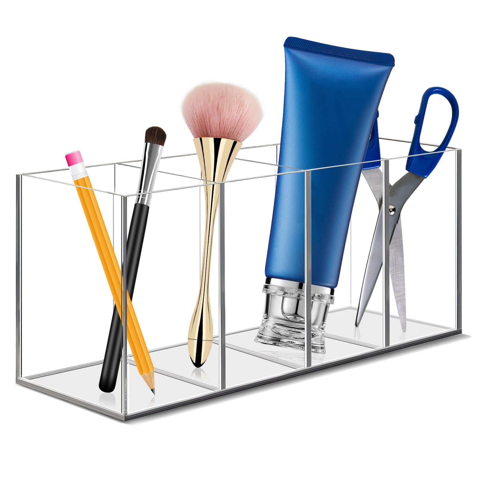 xocome Acrylic Organiser, 4 Cells Cabinet Organiser, Office Stationery Storage Holder Makeup Box Units for Bathroom Drawers, Vanities, Countertops, Office Desk