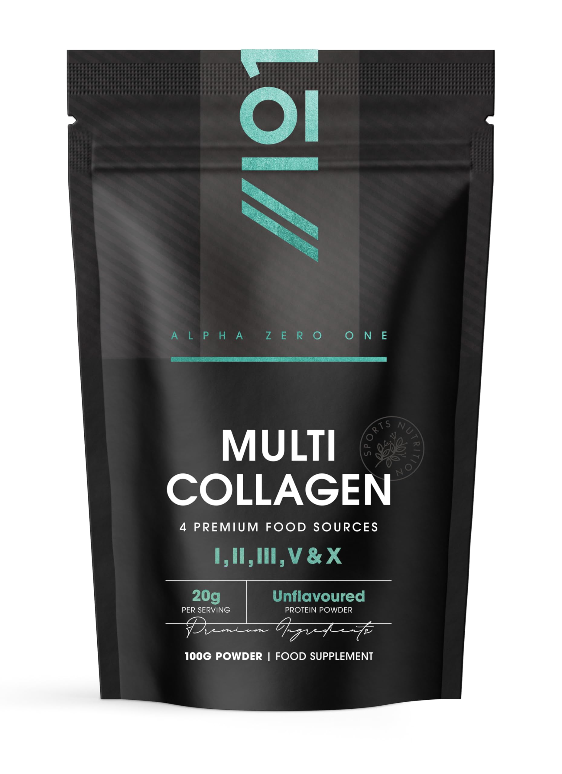 Multi Collagen Protein Powder 100g - 5 Types of Food Sourced Collagen Peptides - Hydrolysed Grass Fed Bovine, Wild Caught Marine & Free-Range Chicken, Supports Joints, Skin and Nails