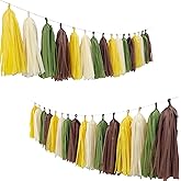 Daihellenstone Sage Green Yellow Brown Cream Tissue Paper Tassel Garland Banner, 20 Pcs DIY Party Banner Table Decor for Birthday Wedding Baby Shower Party Decor