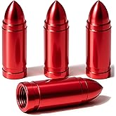 MEAJOO 4PCS Bullet Style Tire Valve Stem Caps, Corrosion Resistant, Universal Aluminium Alloy Dustproof Tire Valve Stem Covers for Cars, SUV, Trucks, Bikes, Motorcycles, Bicycles(Red)