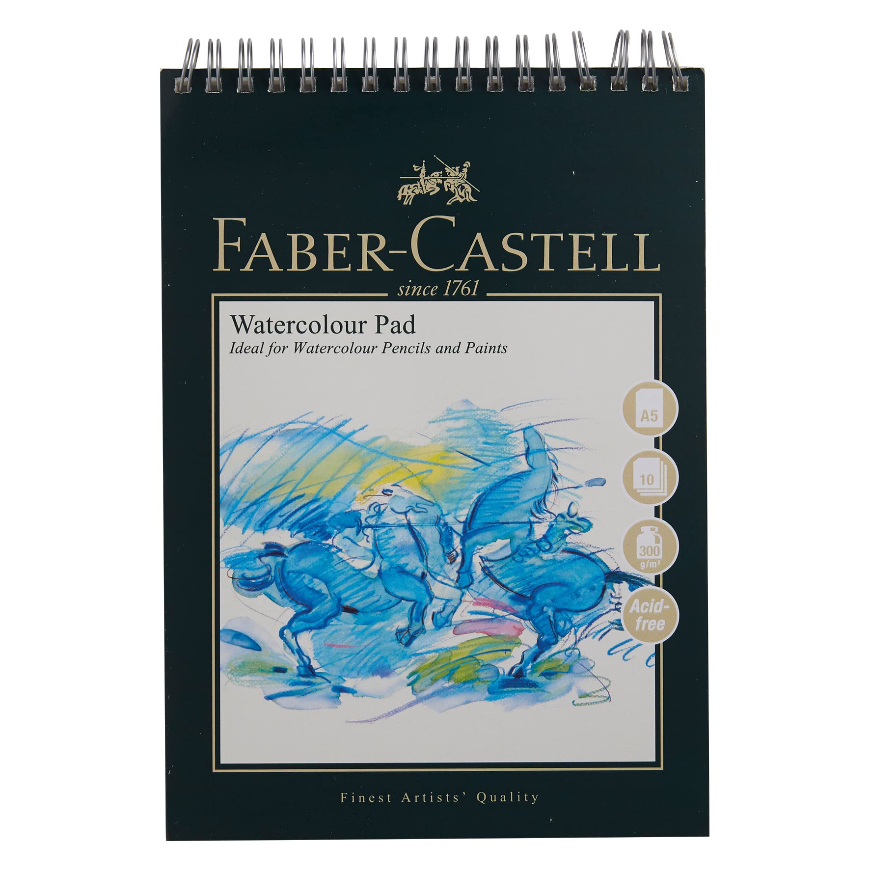 Faber-Castell Art & Graphic Watercolour Pad, A5, Acid Free Spiral Bound Paper Pad, 300 GSM, 10 Sheets for Watercolour Paint, Pencils and Markers, Arts, Craft, Home and School