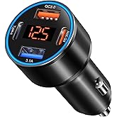 USB C Car Charger, 65W 4-Port Dual 12V USB-C & USB-A Car Charger Accessories QC/PD Fast Charging Cigarette Lighter Adapter wi
