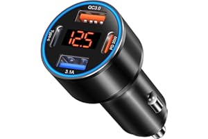USB C Car Charger, 65W 4-Port Dual 12V USB-C & USB-A Car Charger Accessories QC/PD Fast Charging Cigarette Lighter Adapter wi