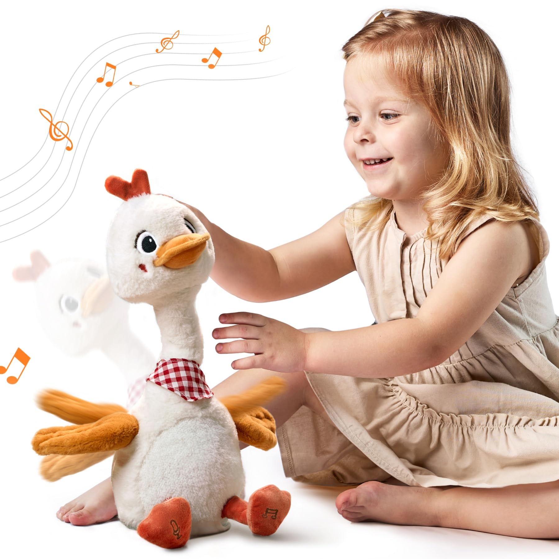 TUMAMA Talking Singing Plush Duck with Music, Plush Toy Laber Animal Talking Baby Toy, Copy Talking, Neck & Wings Waving Singing, Singing 6 Songs, Challenging Toy 3 Years