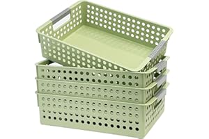 Soddeph 4 Pack Plastic Storage Basket with Handles, Wide Shallow Organizer Bin for Open-Top Desk and Drawer Organizer, Perfec