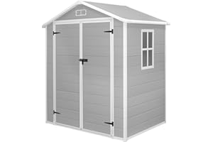 YOFE 6x4.4FT Resin Outdoor Storage Shed, Waterproof Resin Shed,Plastic Storage Shed with Reinforced Floor for Outdoor to Store Garden Tools (Gray)