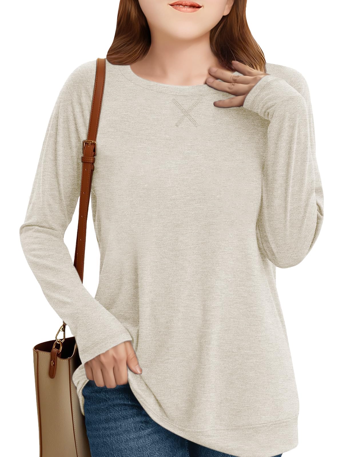 Photo 1 of Girls Long Sleeve Shirts Cute Crew Neck Tshirts Kids Fall Back to School Tops Soft Clothes Size 10-12 Beige