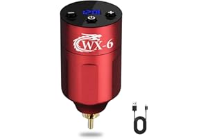 Dragoart New WX-6 Tattoo Power Supply 4-12v Tattoo Battery 1,300mAh Rechargeable USB LED Digital Screen, Lightweight for Tattoo Machine Tattoo Pen Wireless Tattoo Gun PMU Machine (RCA,Red)