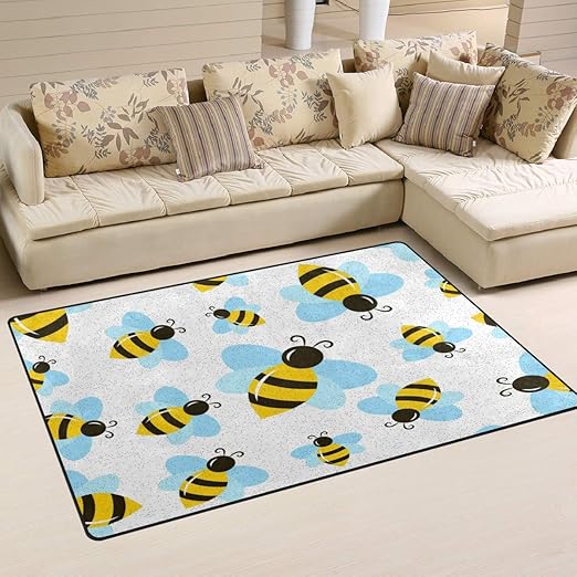 Linomo Area Rug Cute Honey Bee Floor Rugs Doormat Living