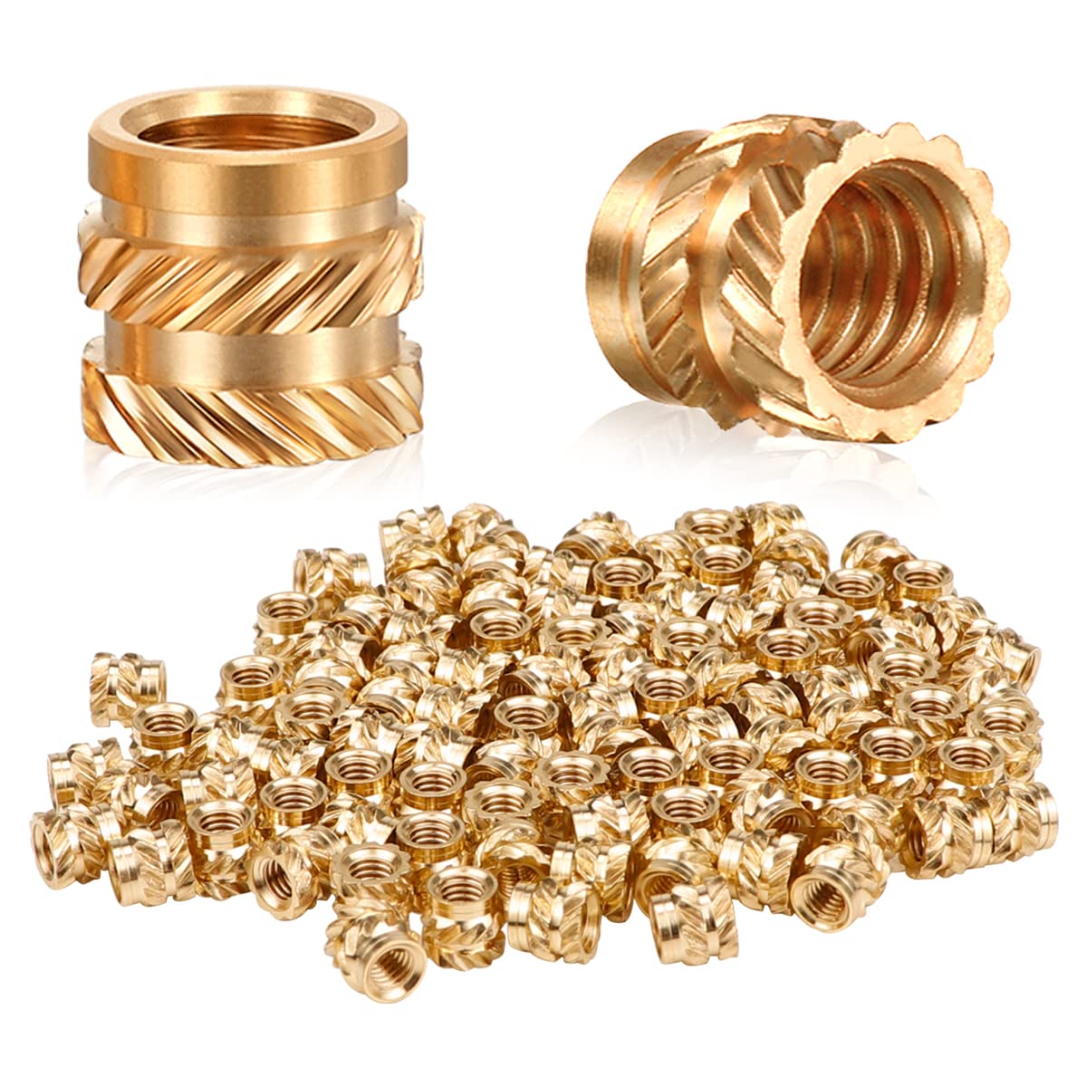 FERCAISH 100 Pcs Knurled Nut, Threaded Heat-Set Inserts Brass for 3D Printed Parts, Brass Nuts Embedment Twill Thread Screws Heat Set Knurled Inserts for Automotive Plastic Shells(3x4.5x5mm)