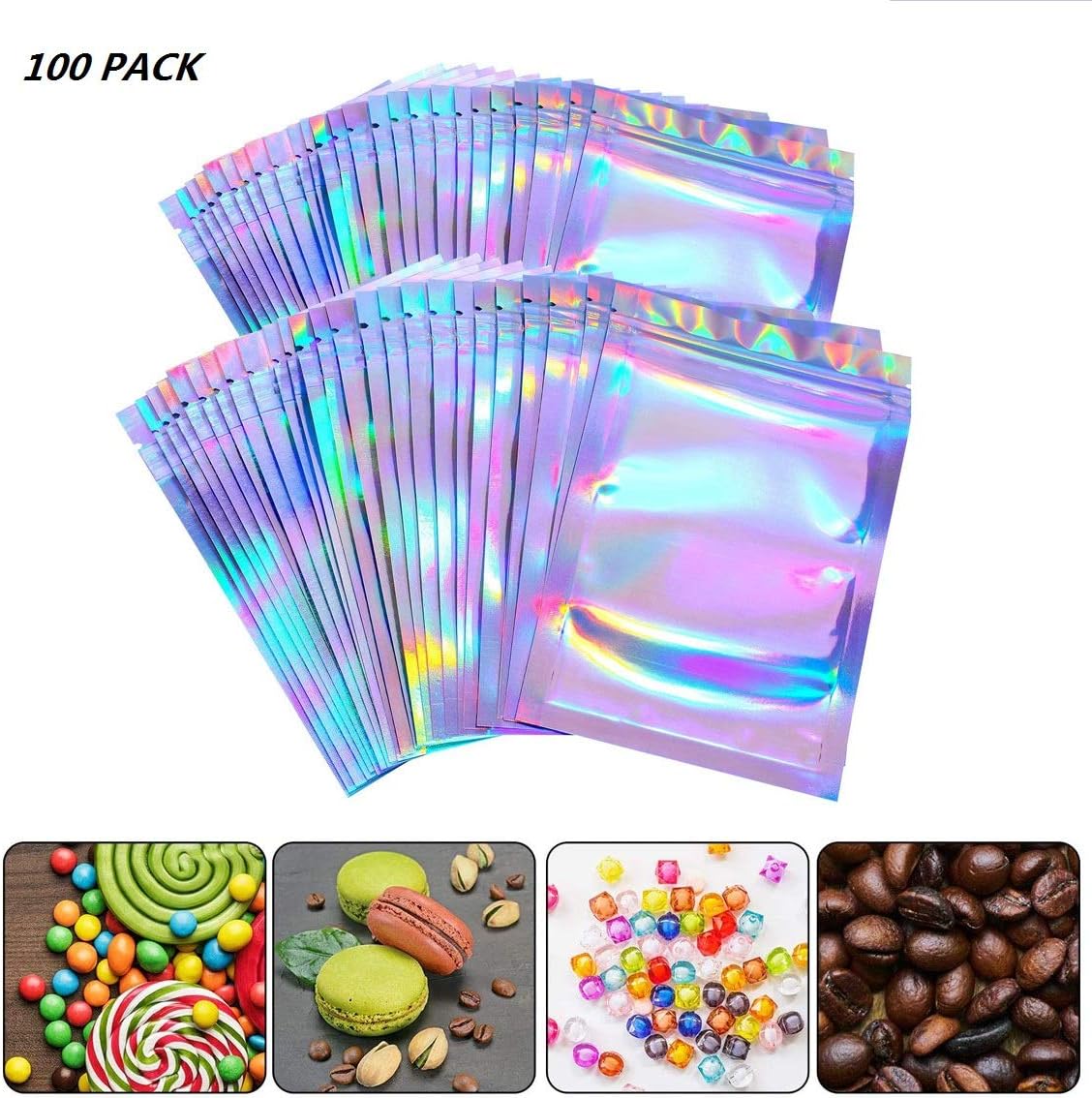 100 Sachets Mylar Aluminisés Zip Lock - Anti-odeur, Réutilisables, Multicolores