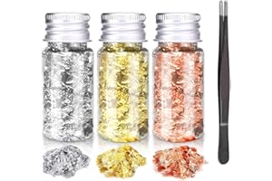 ARTIFRESCO Edible Gold Leaf, Edible Gold Flakes (3 Bottles with Tweezers)