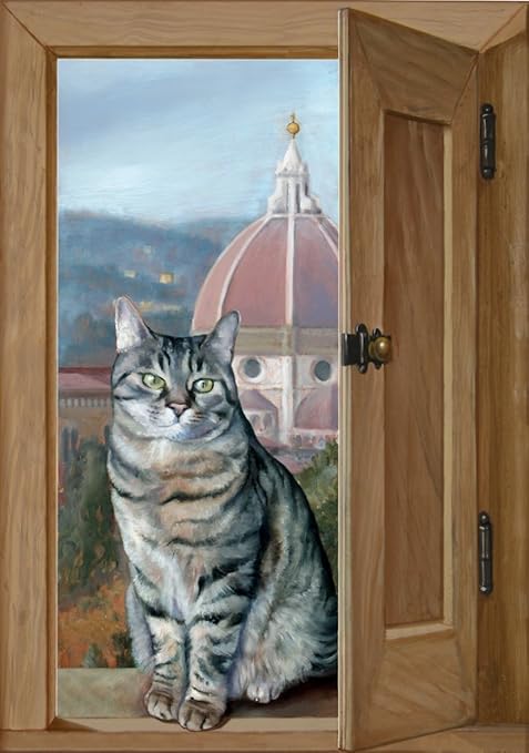 Trompe L Oeil Sur Panneau De Bois Chat Sur Une Fenetre Avec Vue Sur Florence 2 Une Creation Originale De Francesco Farolfi Medias Mixtes Amazon Fr Cuisine Maison