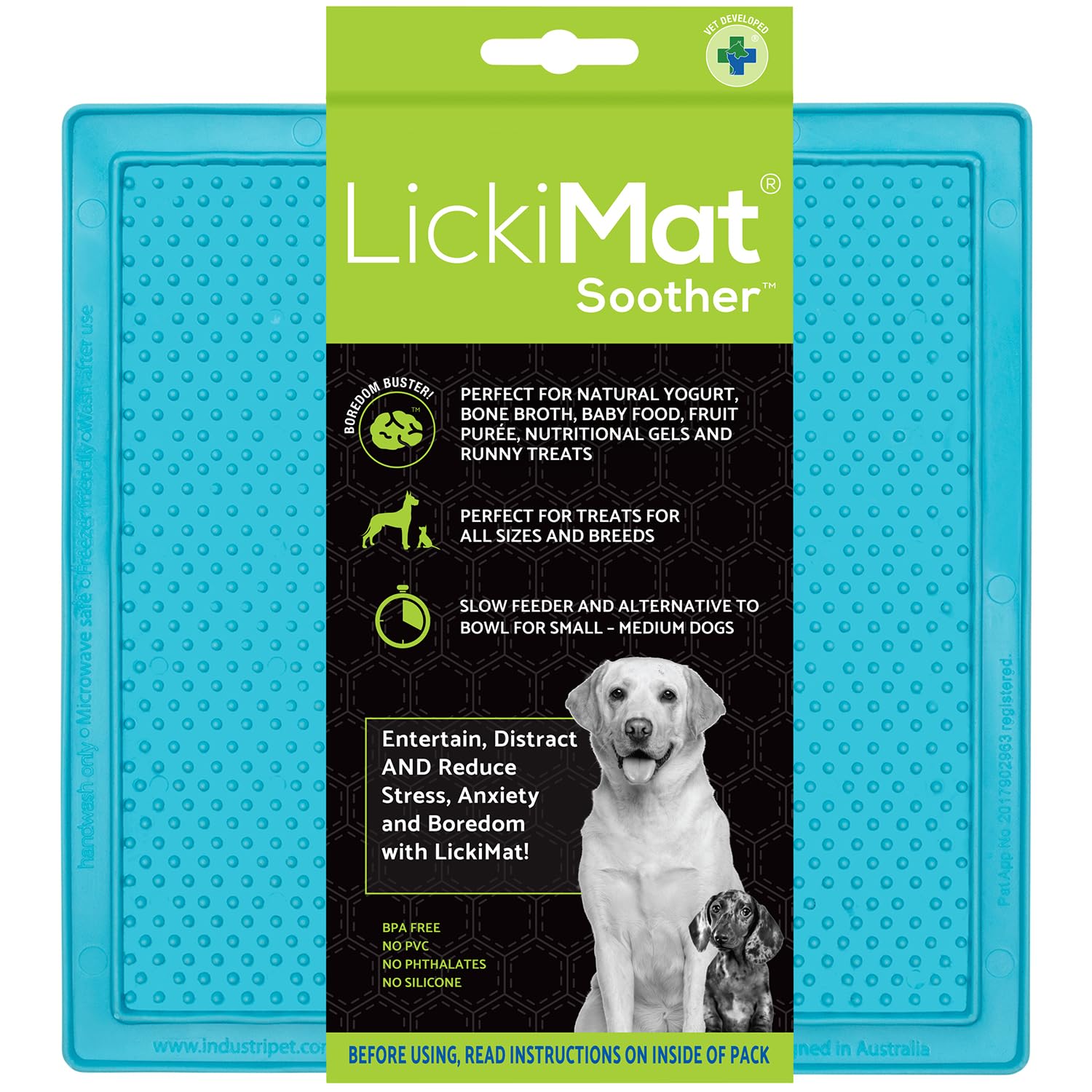 LICKIMAT Classic Soother, Dog Feeding Mat for Boredom and Anxiety Relief, Ideal for Food, Treats, Yoghurt or Peanut Butter, Lick Mats, Fun Alternative to a Slow Feeder Bowl, Turquoise