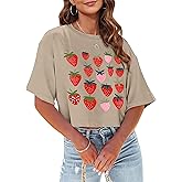 hohololo Strawberry Tshirt for Women Strawberries Graphic Crop Top Fruit Lovers Tshirts Casual Summer Tee