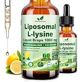 L-Lysine 1000mg Liquid Drops w. Monolaurin Olive Leaf Extract Vitamin C D3 &amp; Zinc, 6-in-1 Essential Amino Acid Supplement for Immune Collagen Lip &amp; Oral Health, Liposomal Lysine for Better Absorption