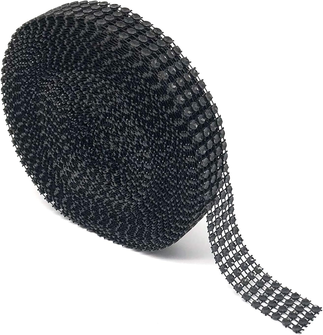 Benvo 4 Row 10 Yard Acrylic Bling Diamond Rhinestone Ribbon Wrap Roll for Wedding Cakes, Birthday Decorations, Baby Shower Events and Arts and Crafts Projects, 0.8”x 30FT, Classic Black