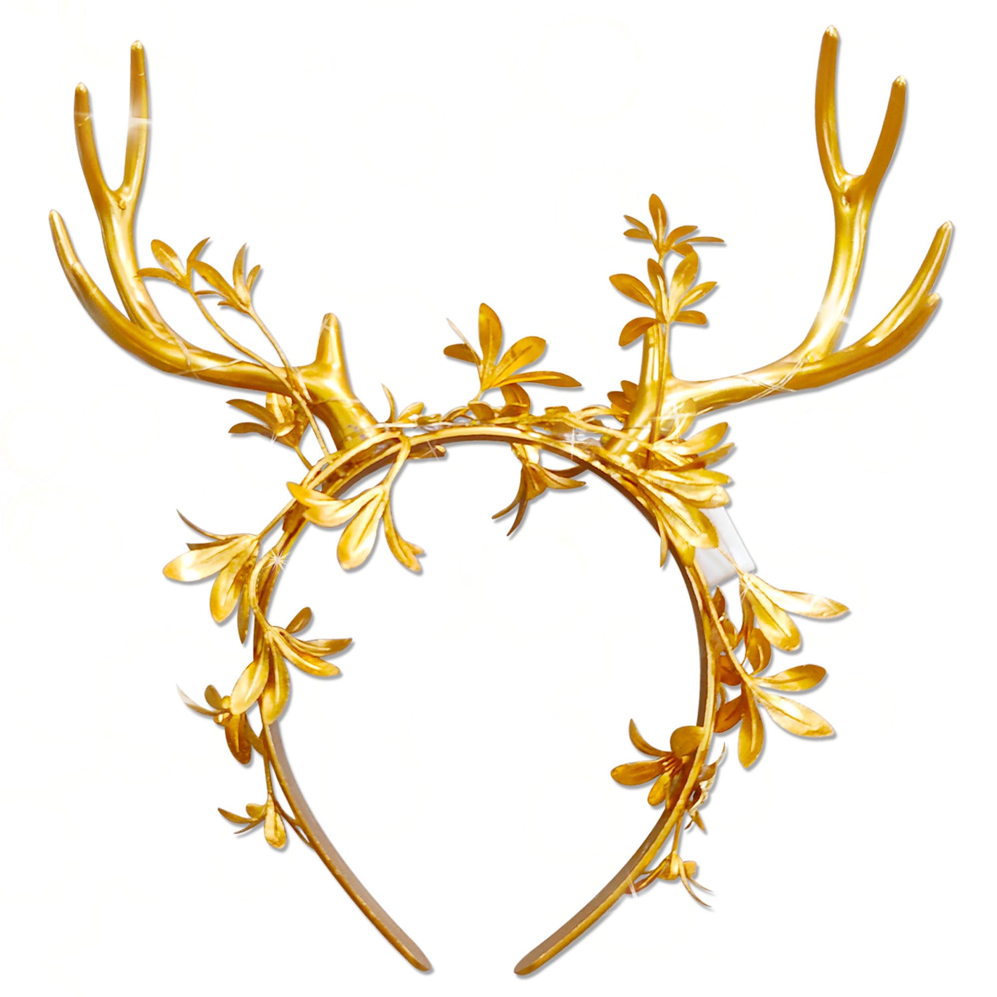 JeVenis Reindeer Antler Headband Light Up Gold Deer Headbands Fantasy Fairy Elven Headband Festival Wear Party Hats
