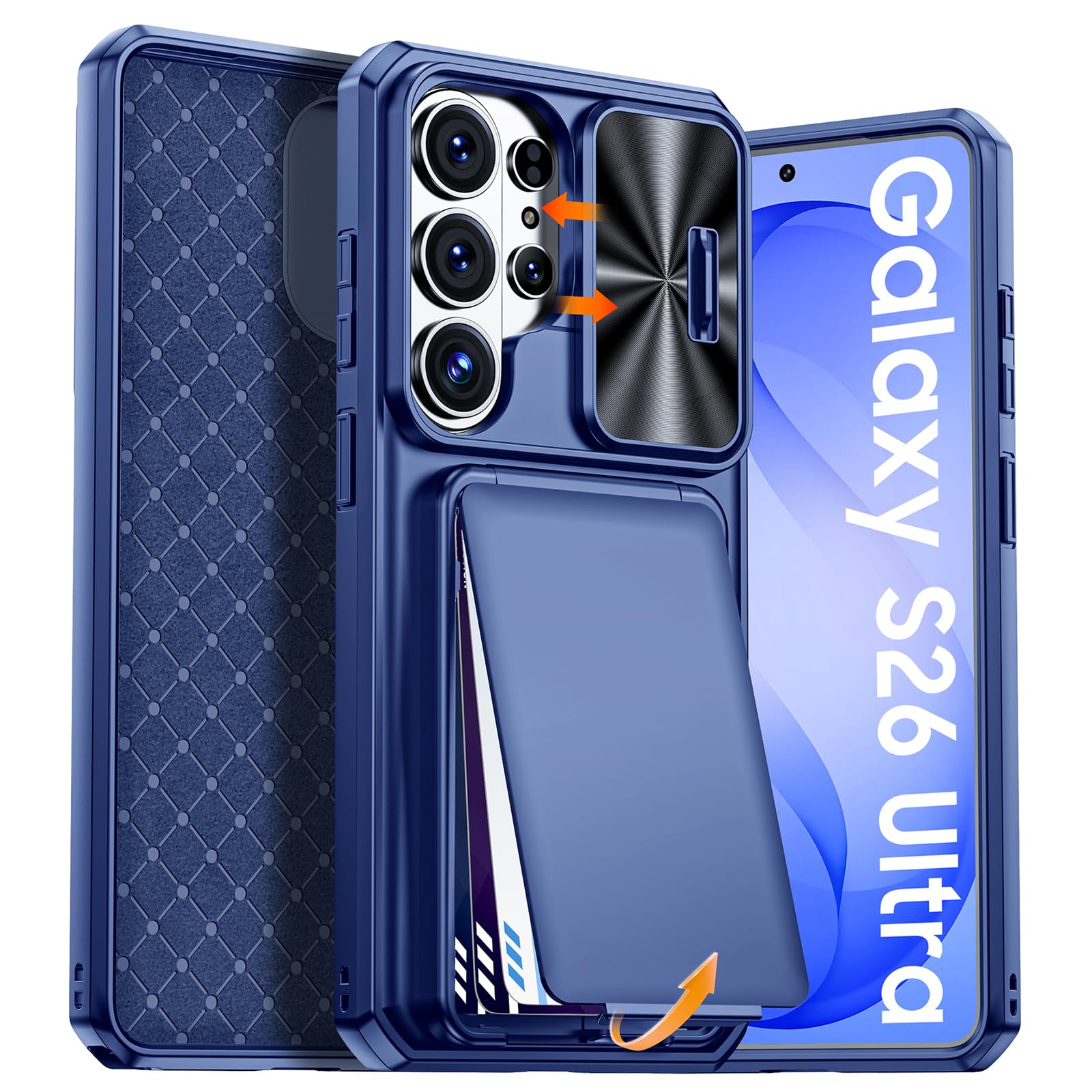 BSNRM for Samsung Galaxy S26 Ultra Case Wallet with RFID Blocking, Card Holder, Slide Camera Lens Cover, Silicone Edge Raised, Rugged Heavy Duty Phone Cover Case for S26 Ultra, 2026, Sapphire Blue