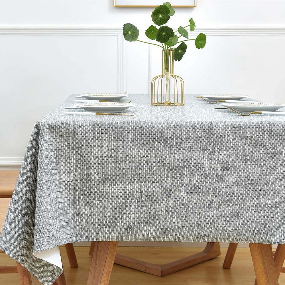 Yofori Tablecloth Wipe Clean Grey Table Cloth Wipeable PVC Waterproof Table Cover Plastic Table Protecter for Kitchen Outdoor (137x300cm, Grey)