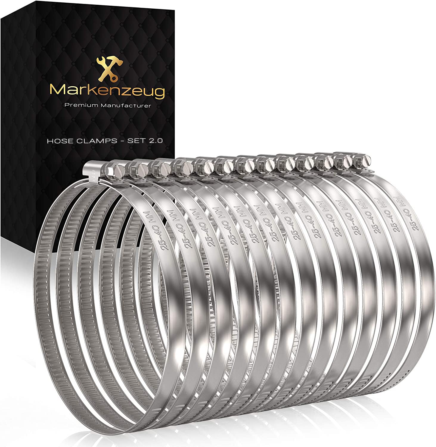 MARKENZEUG© Premium Hose Clamps [Set of 13] I Improved Concept 2020 - V2A Stainless Steel W4 Quality I 35-40 MM Stainless I Pipe Clamps for Pool Hose Washing Machine Car — image 1