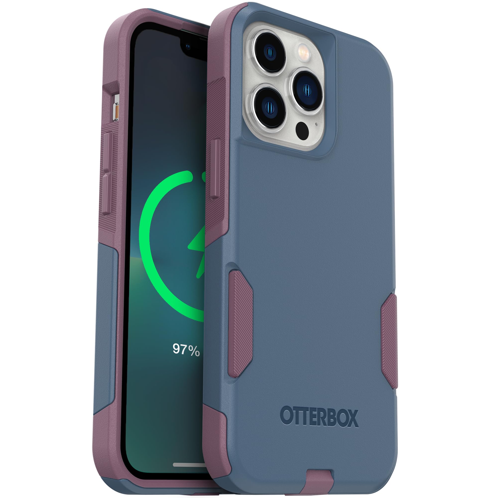 OtterBox iPhone 13 Pro (Only) – Commuter Series Case – Thin, Dual-Layer, Pocket-Friendly, Port Cover – Blue/Pink Image