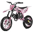sxvbdway Gas Dirt Bike Motorcycle, 49cc 2-Stroke Kids Dirt Bike, Gas Power Motocross, Off Road Mini Motorcycle, Children Pocket Motorbike with Front Rear Disc Brakes, Pull Start Pink