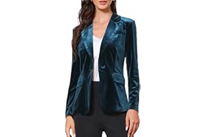 Allegra K Velvet Blazer for Women's Notched Lapel Long Sleeve One Button Dressy Office Blazers