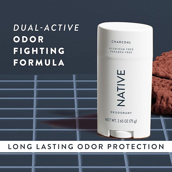 NATIVE DEODORANT | NATURAL DEODORANT FOR MEN, ALUMINUM FREE WITH BAKING SODA, PROBIOTICS, COCONUT OIL AND SHEA BUTTER | CHARCOAL