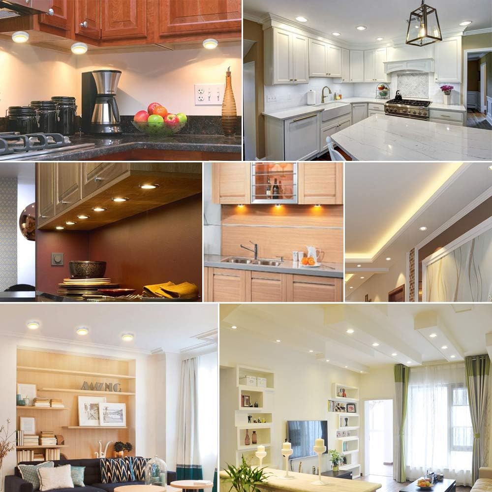 Cadrim Puck Lights, LED Color Changing Puck Lightings and Dimmable Under Cabinet Lights Battery Powered Under Counter Lights with 2 Wireless Remote Controls for Kitchen(6 Pack) - - 