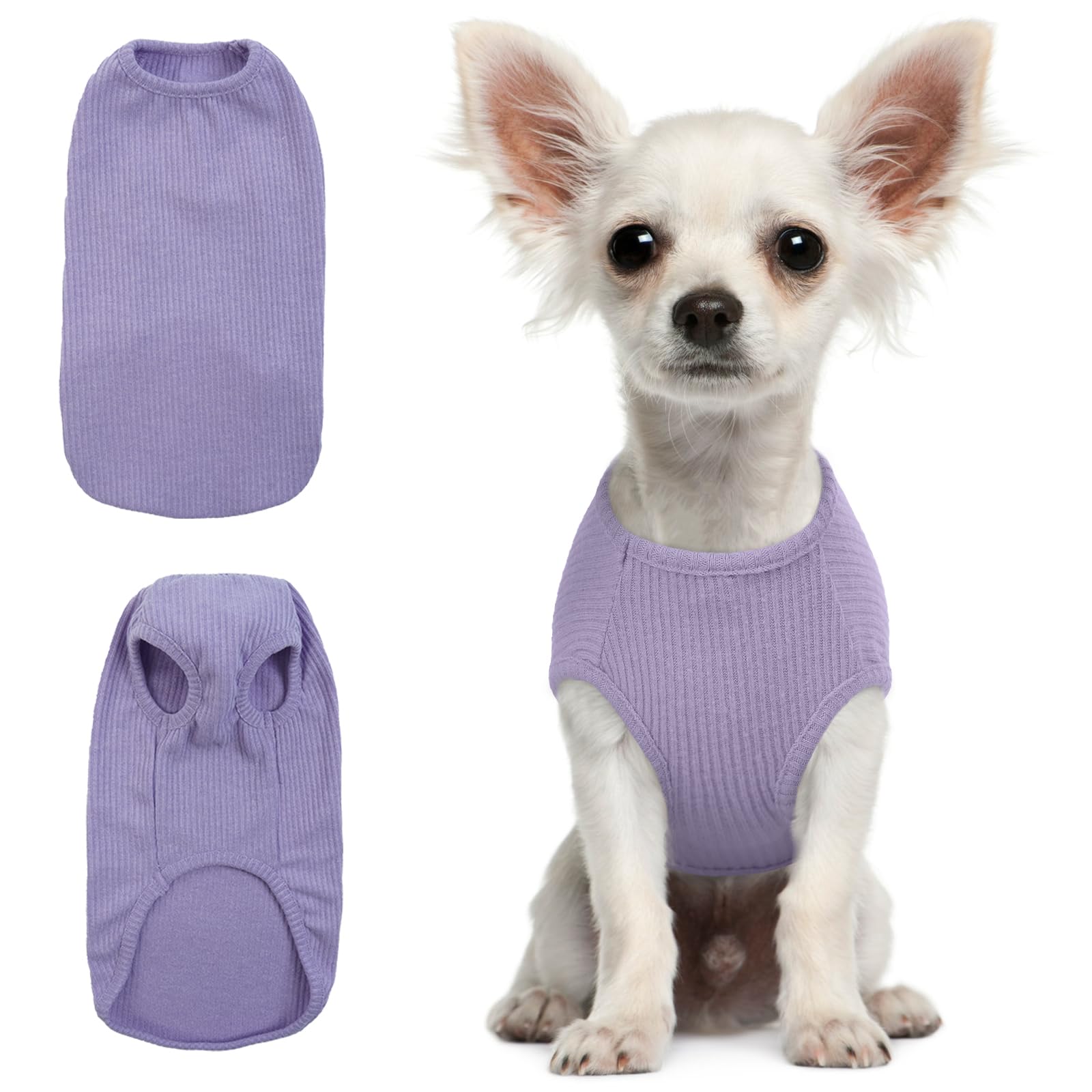Hjumarayan Dog Tshirt - Summer Knitted Jumpers Soft Stretchy Clothes for Small Dogs Shirts, Striped T Shirt for Chihuahua, Toy Poodle, pomeranian, Yorkshire (Purple XS) — image 1