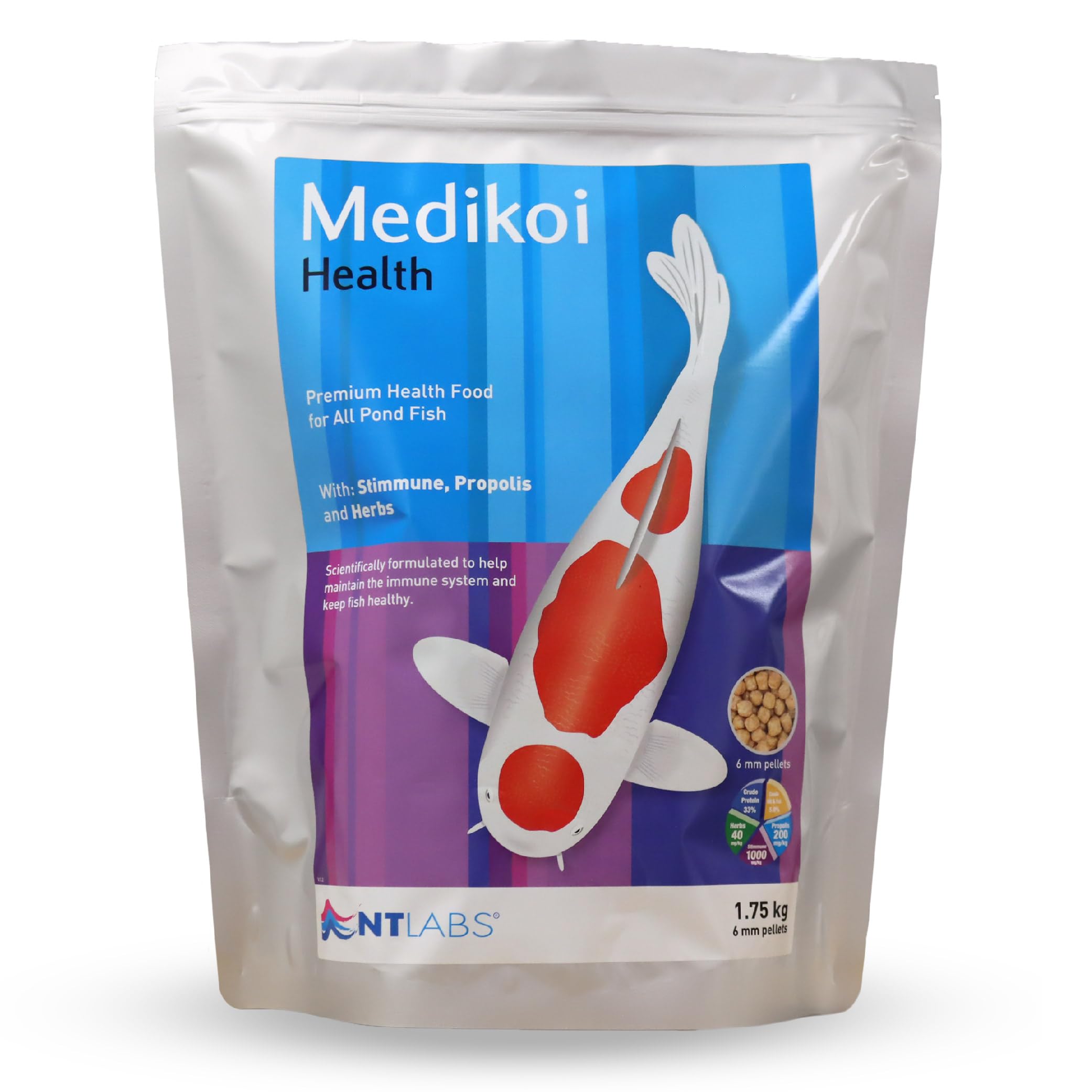 NT Labs Medikoi Health, Complete Feed For All Pond Fish, Ideal For Spring, Summer and Autumn Feeding, Contains Propolis, Maintains Immune System, Koi Fish Food (1.75 kg) (6 mm) (Standard)