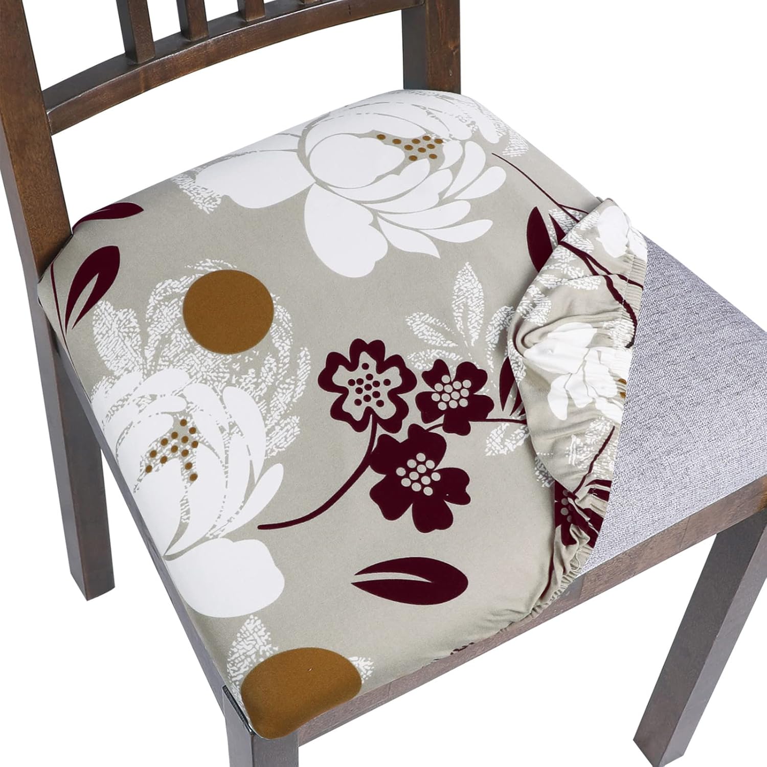 Slipcovers - SearchI Seat Covers for Dining Room Chairs Stretch Printed Chair Seat Covers Set of 4, Removable Washable Upholstered Chair Seat Protector Cushion Slipcovers for Kitchen, Office