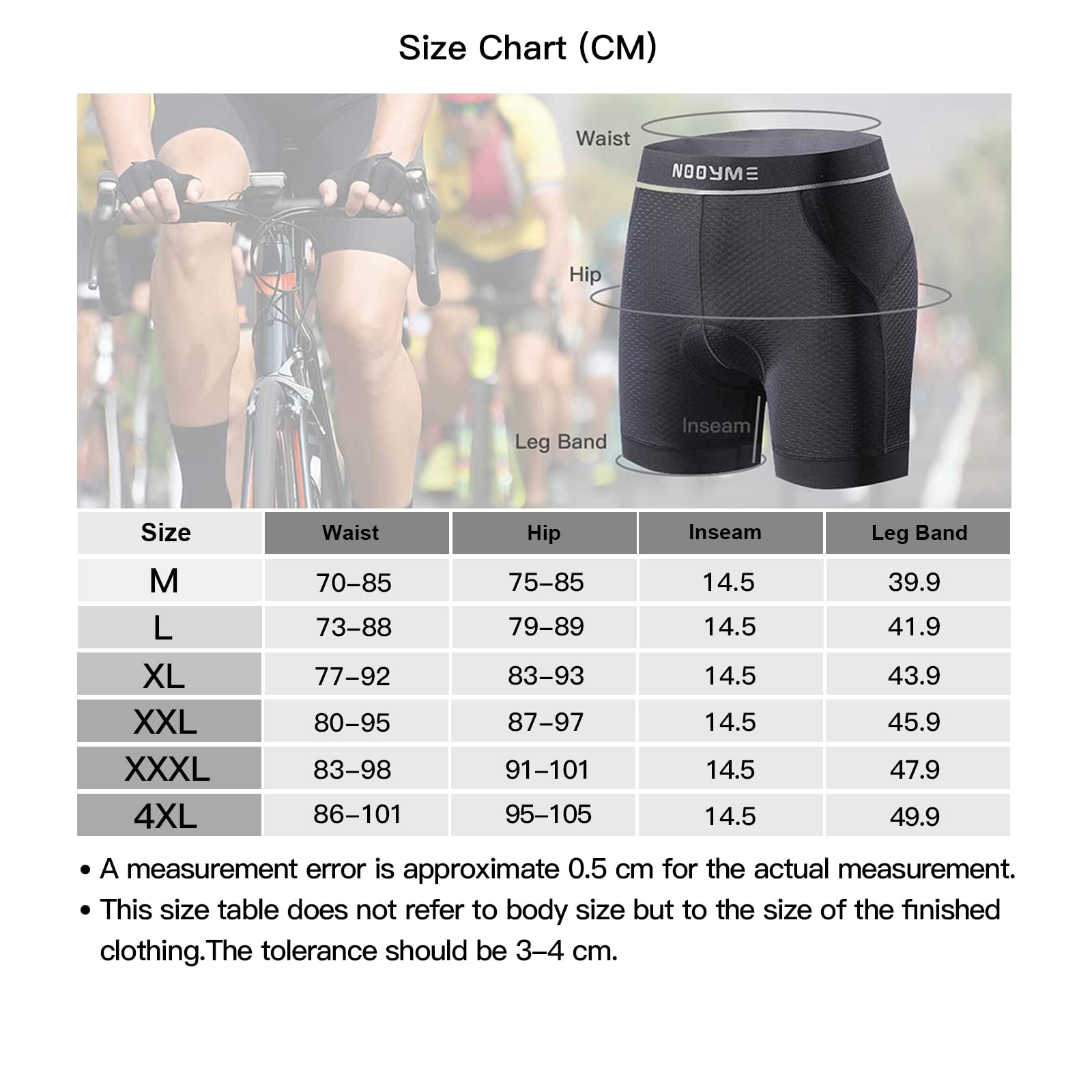 NOOYME Fahrradhose Herren Radunterhose Schnelltrockende Radlerhose Herren mit Sitzpolster 4D Atmungsaktive Fahrradunterhose Gepolstert Elastische Radhose Leichte Radlerhose 6