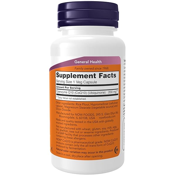 NOW FOODS SUPPLEMENTS, COQ10 (COENZYME Q10) 200 MG, CARDIOVASCULAR HEALTH*, 60 VEG CAPSULES