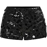 MakeMeChic Women's Plus Size Glitter Sequin Shorts Elastic Waist Party Y2K Mini Shorts