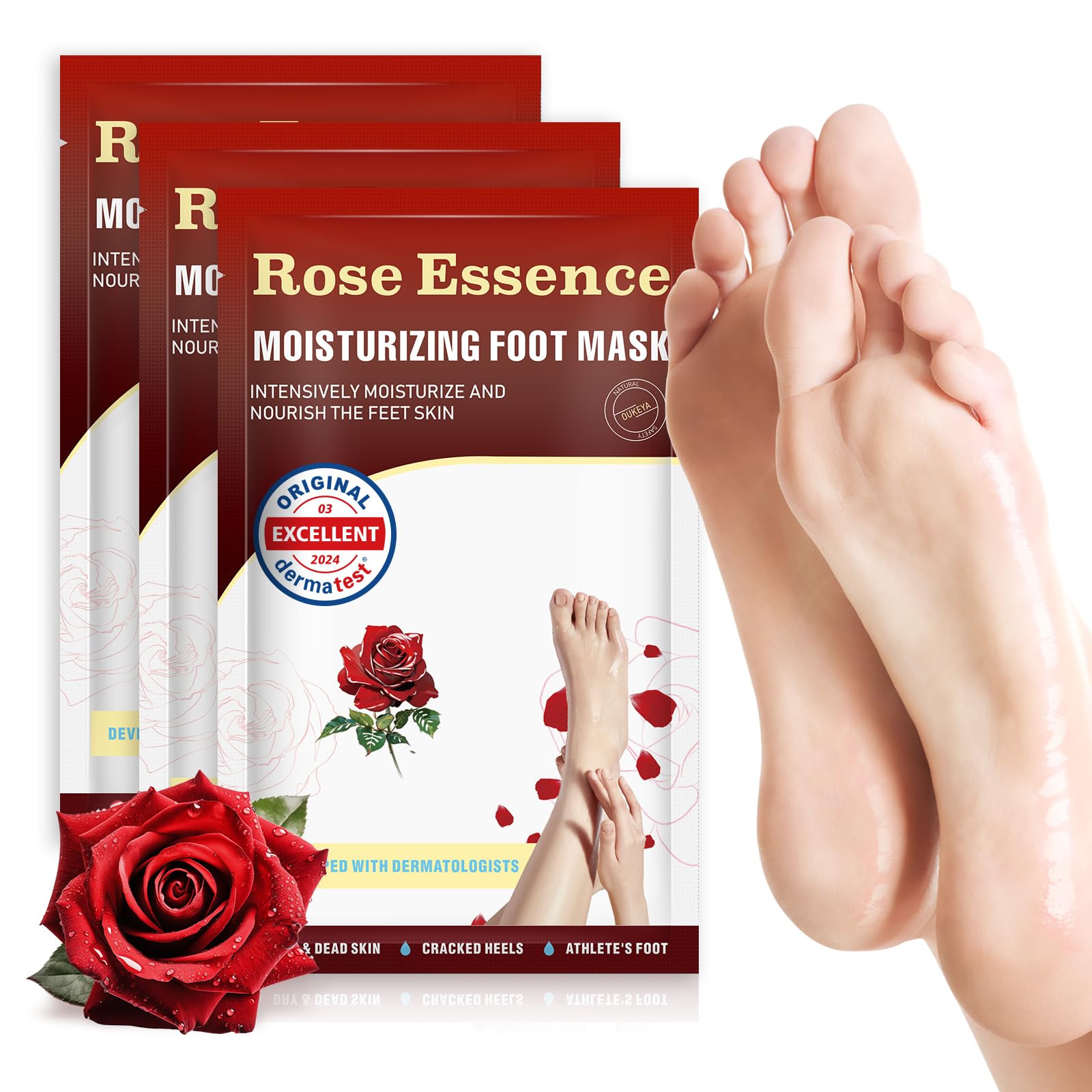 Foot Mask 3 Pairs, Nourish Foot Mask, Repairs Heels & Soften Dry Dead Skin, for Cracked Feet (No Peeling)