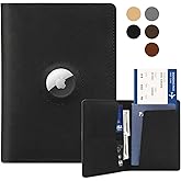 Airtag Passport Holder for Men and Women Travel, Real Leather Passport Wallet, Handmade Passport Cover Case with Airtag Slot, Travel Must Haves Essentials Accessories Birthday Gifts(Crazy Horse,Black)